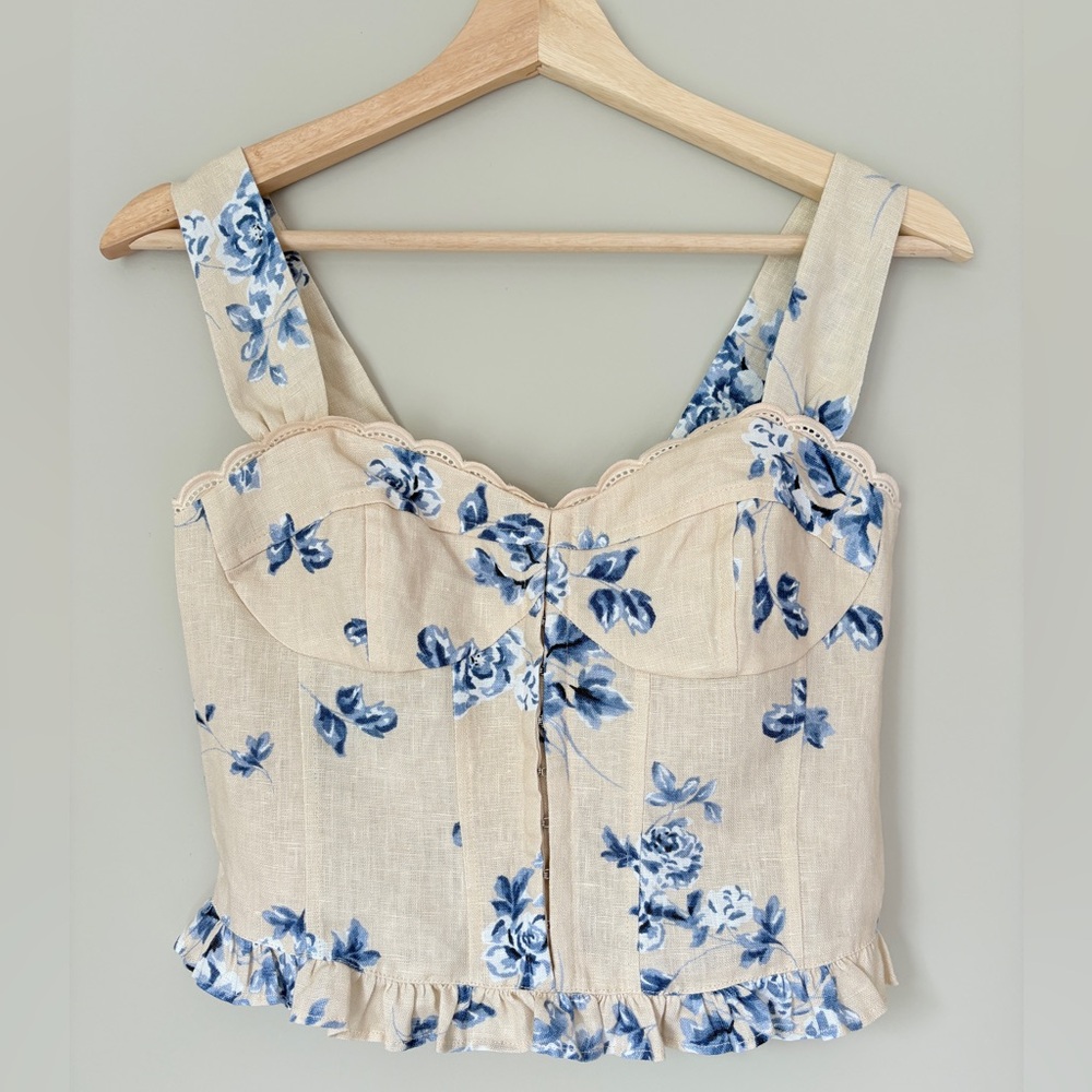NEW Reformation Anatolia Linen Corset Two Piece Hugo Beige Blue Floral US 2 UK 6 - Picture 7 of 16